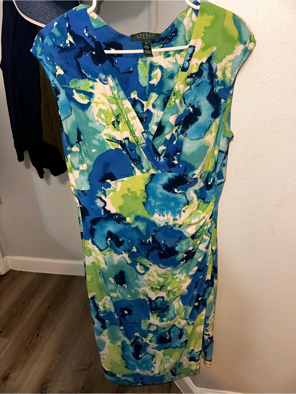 Lauren Ralph Lauren Blue, Green & White Watercolor Wrap Dress